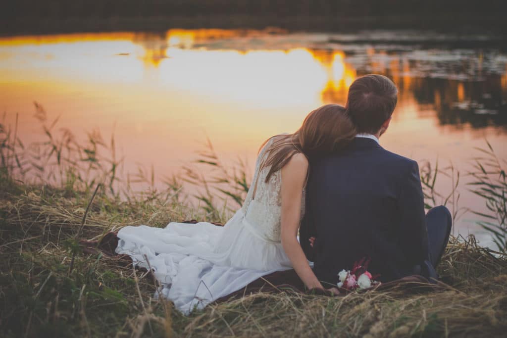 Outdoor Wedding Near Me, Wedding Couple looking out over lake