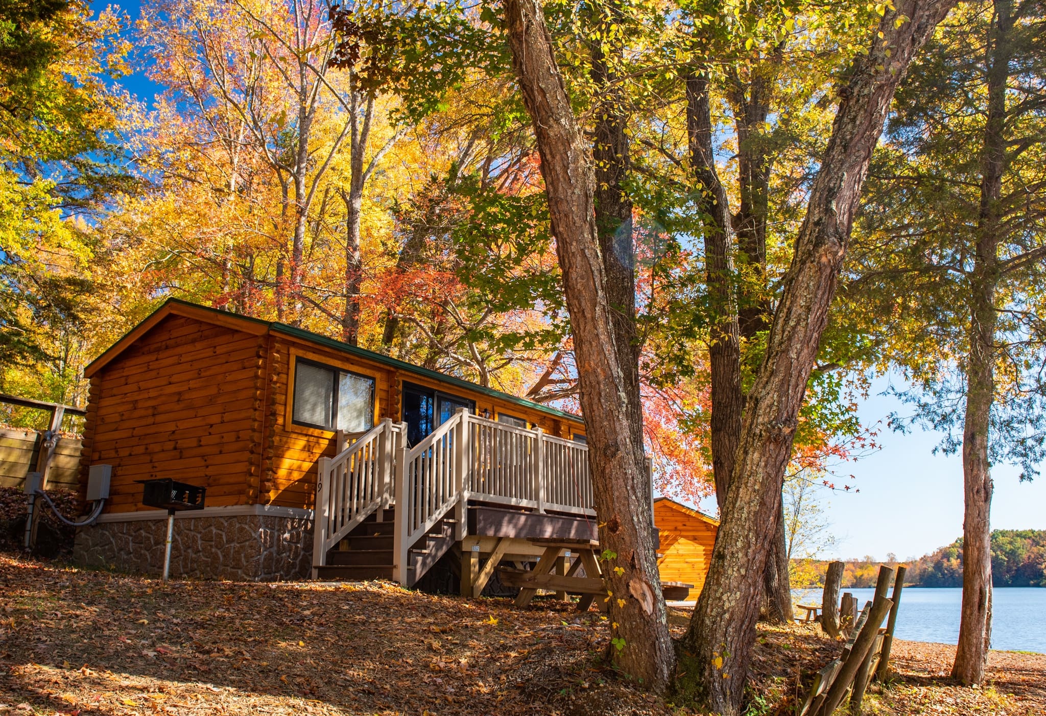 camp cottage on the lake in the Fall