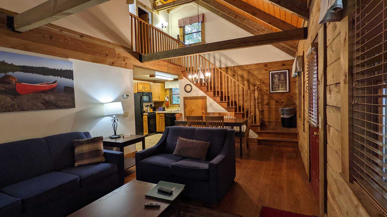Log cabin interior at Wilderness Presidential Resort