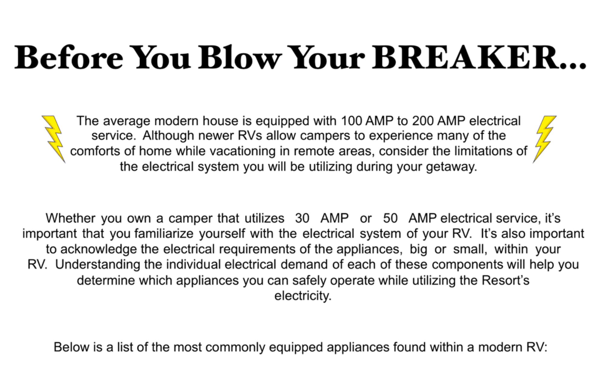 Campground Electrical Tips and Usage