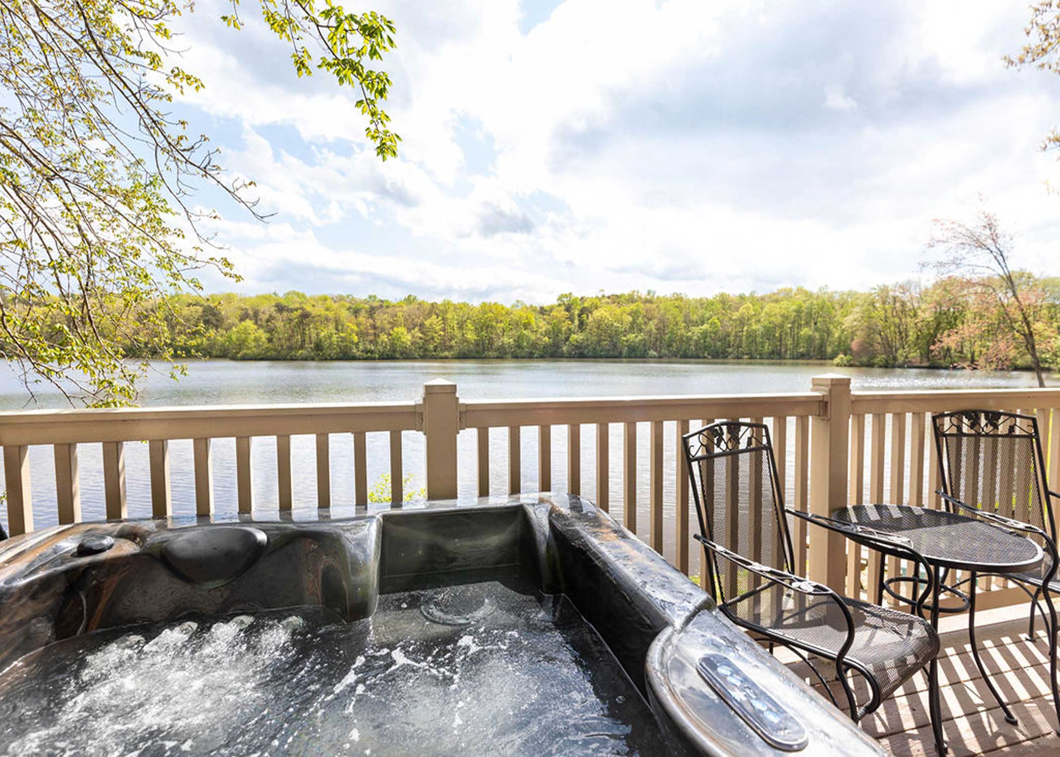 Relaxing hot tub at Wilderness Presidential Resort cabin