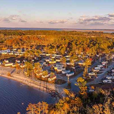 Aerial of RV sites at North Landing Beach RV Resort